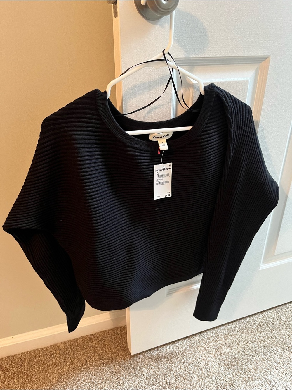 Off-the-Shoulder Ribbed Sweater - Black